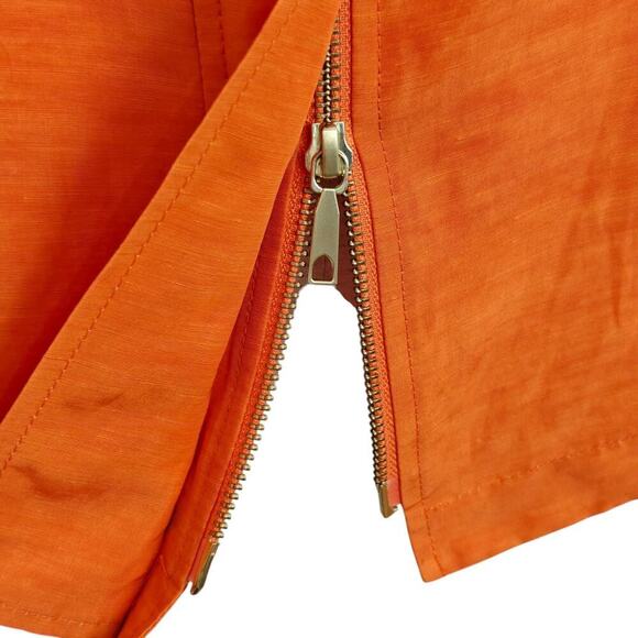 Lafayette 148 Belted Full Zip Front Jacket Size 10 Orange Linen Cupro Pockets - Picture 4 of 11